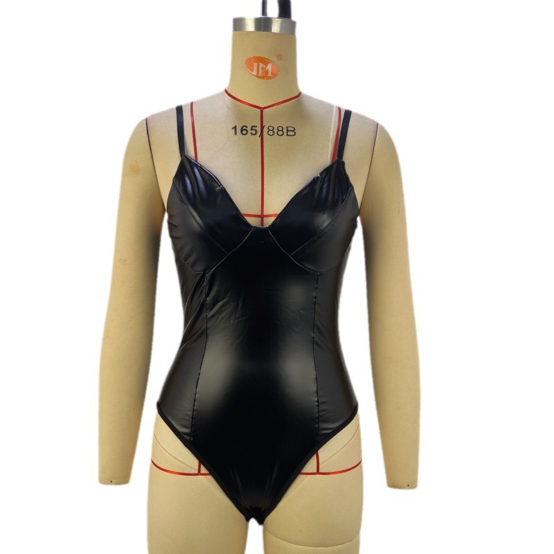 OM-2025 Fall/Winter New Sexy Strapless Waist-cinching Slimming PU Patchwork Women's Jumpsuit Tank Top